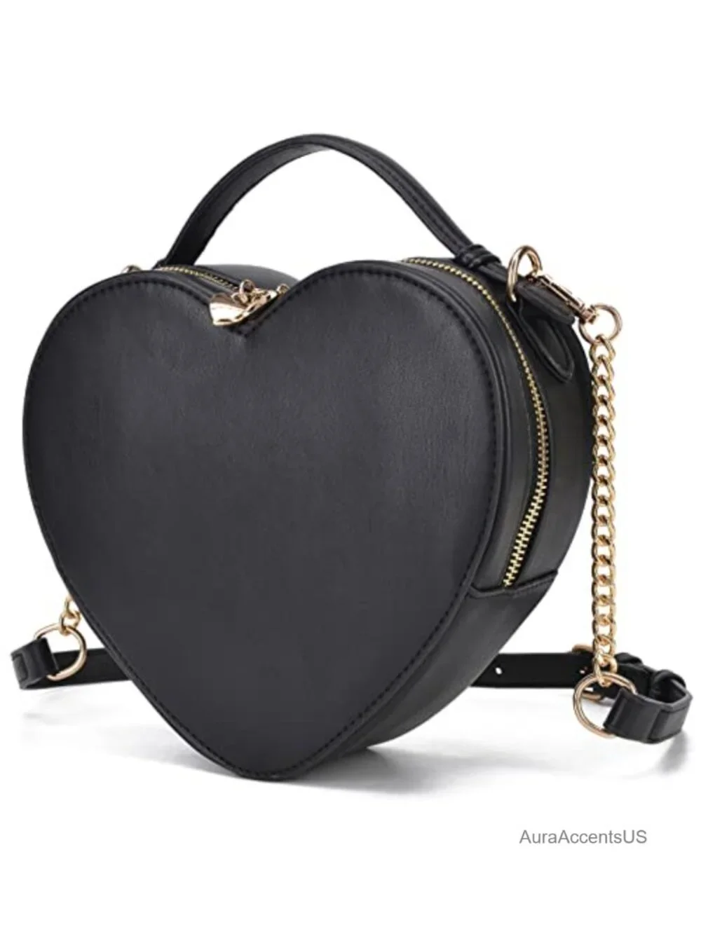 Heart Shaped Crossbody Purse – PU Leather Satchel with Chain Strap, Zip-Around